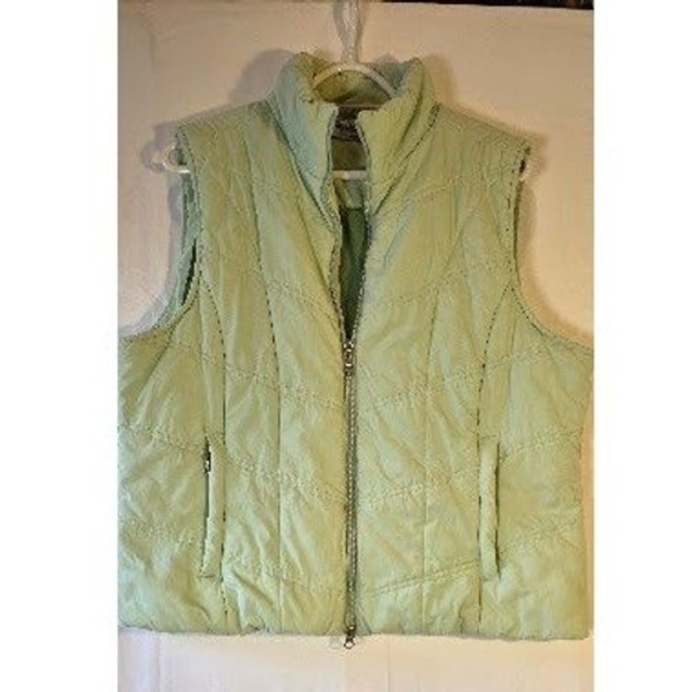 NorthStyle Women XL Sage Green Quilted Vest Full Zip Pockets Sleeveless Jacket